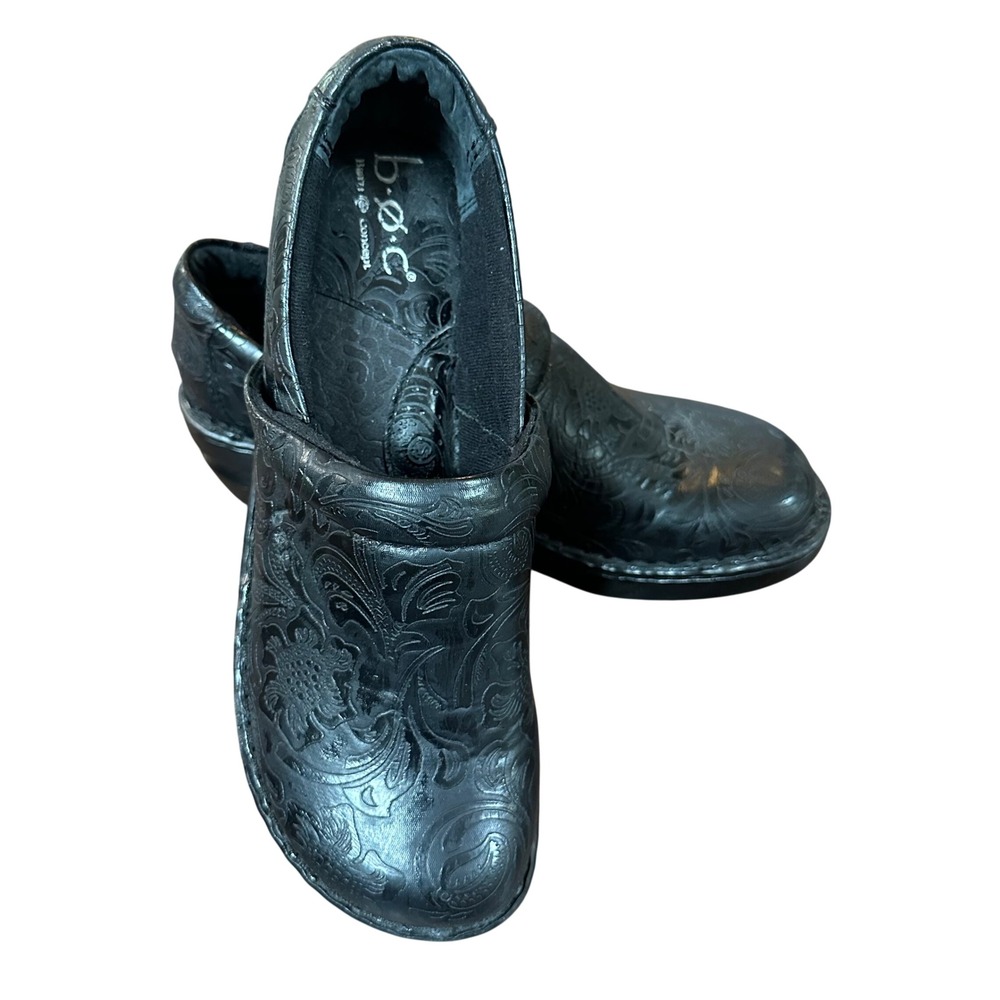 B.O.C. Women Black Floral Embossed Slip On Clogs Size 8